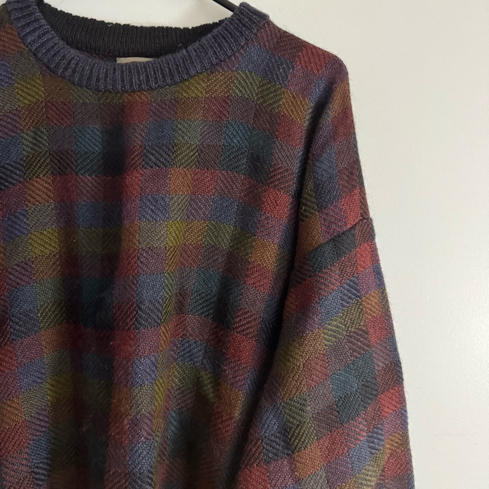 Millma Bolivia Hand-Loomed 100% Alpaca Crewneck Sweater – Multicolor Check, L
